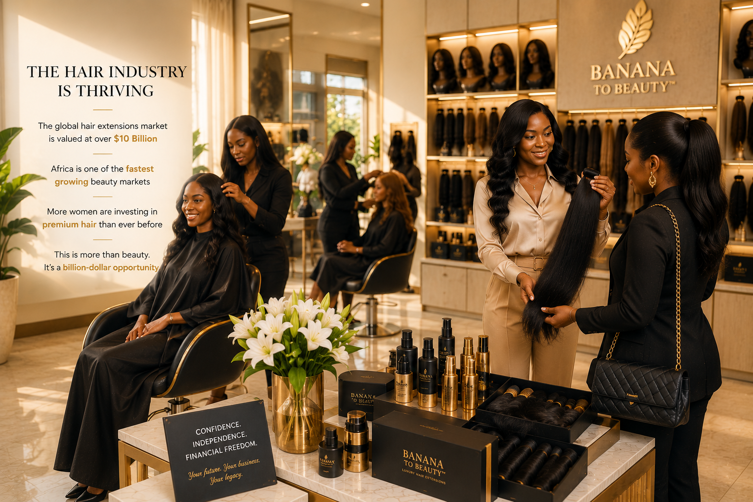 Luxury hair extension showroom illustrating the thriving global hair industry